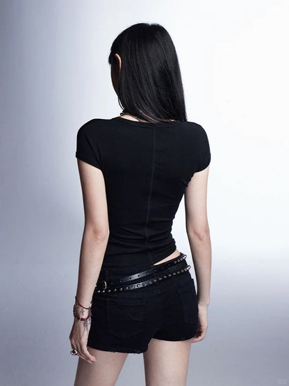 Shorts with Detail Black Low Waist Studded Glamorous Zippers