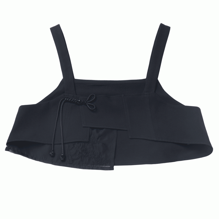 Button Cheongsam Style Top Embroidery Black Pine Tree Knot