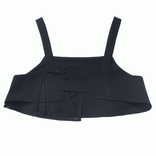 Button Cheongsam Style Top Embroidery Black Pine Tree Knot