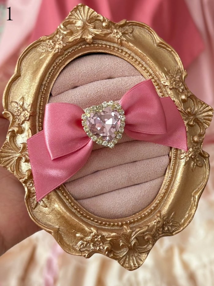 Bowknot Heart Pink Rhinestone Ring +