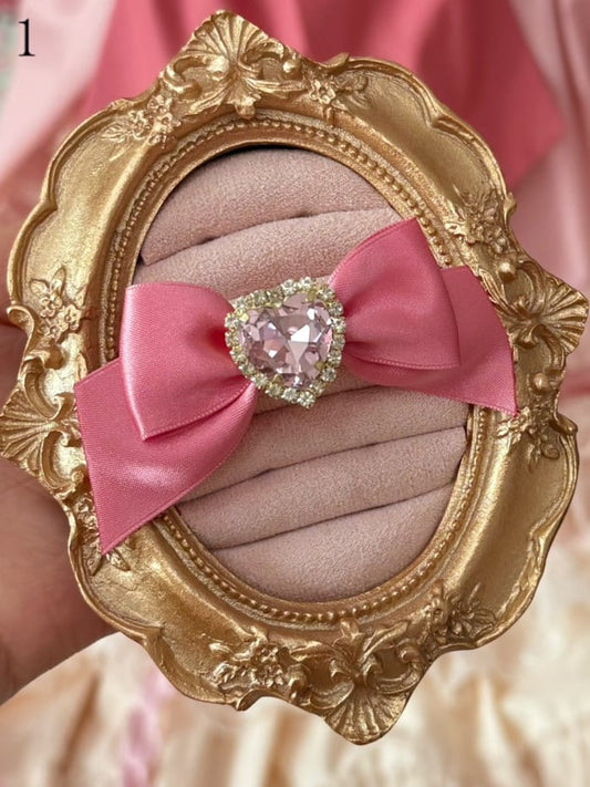 Bowknot Heart Pink Rhinestone Ring +