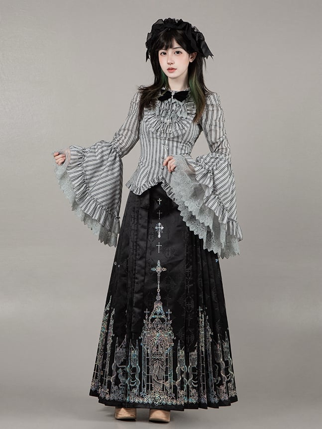 Black Han Lolita Cross Skirt Print Gothic Horse-face with