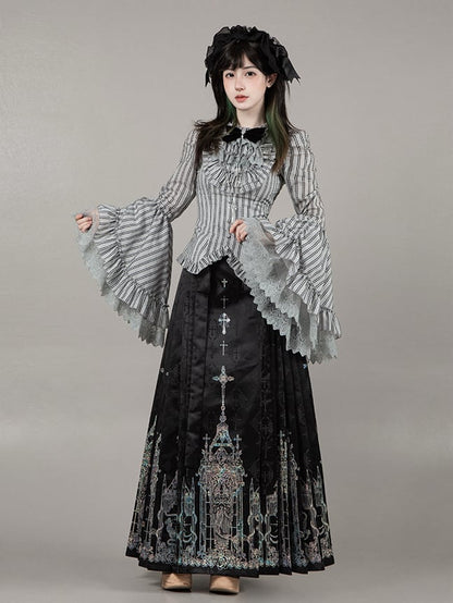Black Han Lolita Cross Skirt Print Gothic Horse-face with