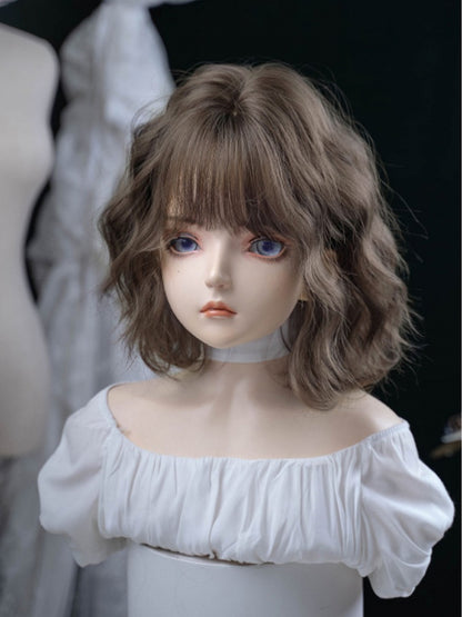 Wig Wavy 35CM With Brown Length Air Bangs