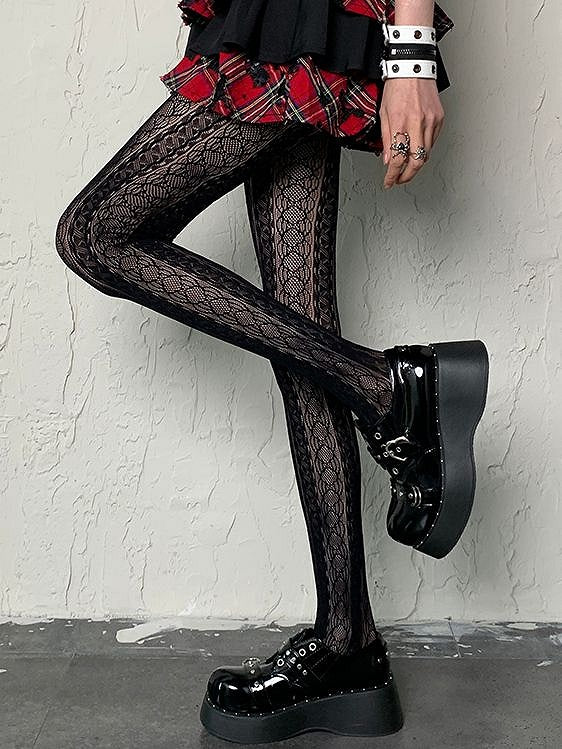 Tights Hollow-out Design Black Punk Y2K