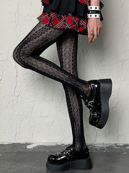 Tights Hollow-out Design Black Punk Y2K
