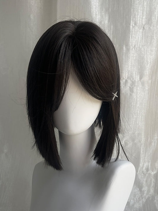 Black Tea Shoulder Length Straight Synthetic Wig