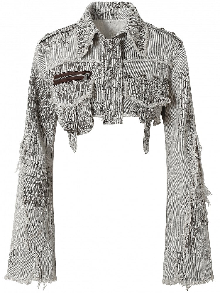 Wasteland Jacket Stripes Skeleton Brown Cropped Decorated Buckle And Pattern Punk