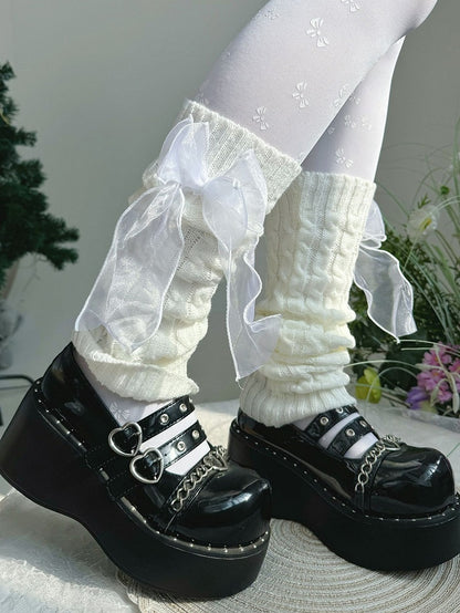 Black/White Organza Bow Lolita Leg Warmers