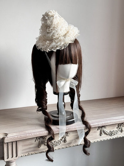 Lace Cake Hat Creamy Beads with Lolita Adorned Layered