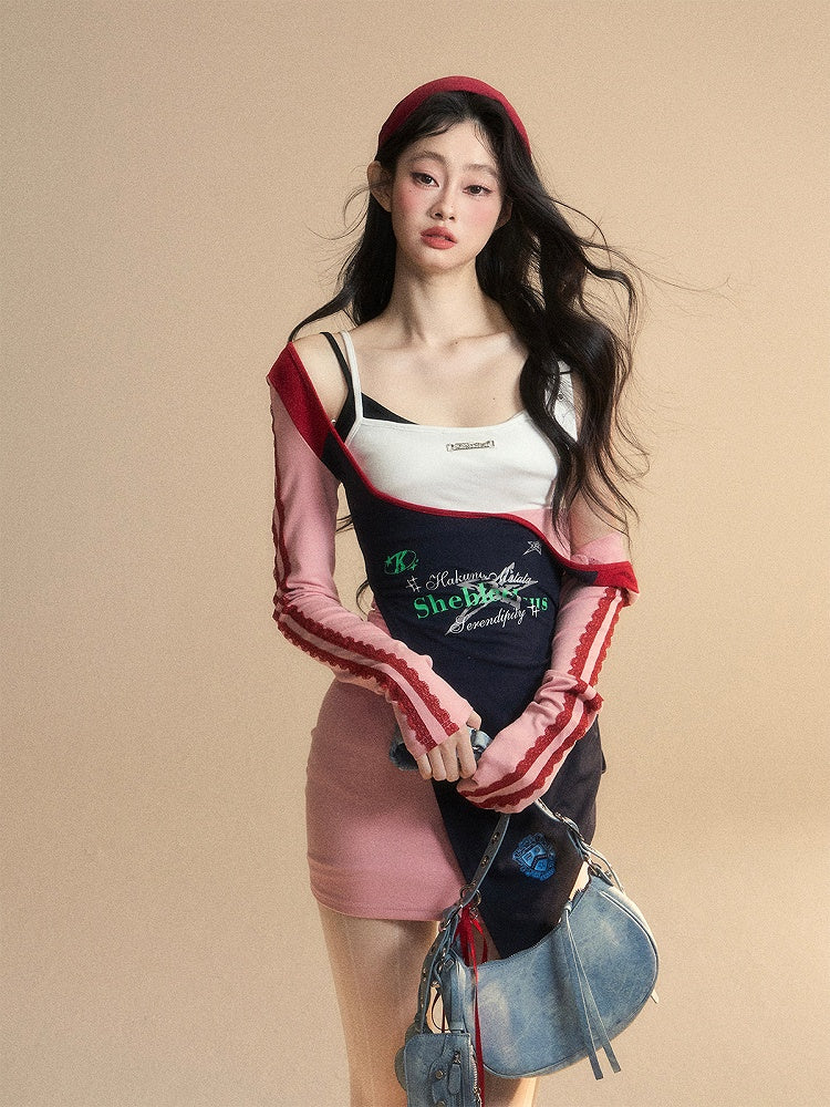 Waist Patchwork Design Glamorous Pink Dress High Mini