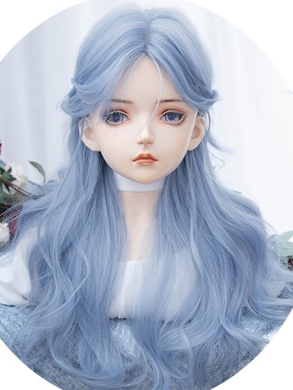 Blue Long Wavy Synthetic Wig With Curtain Bangs