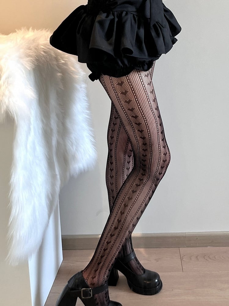 Schwarze Strumpfhose im Y2K-Stil mit Herzmuster