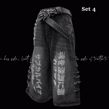 Löcher Roher Saum Punk Faded Wash Distressed Dark Wide-Leg Jeans Grau