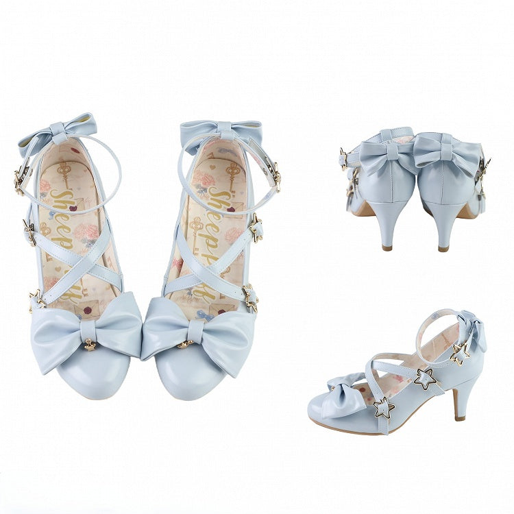 Blue Bow Star Straps Heels High Buckle Top at