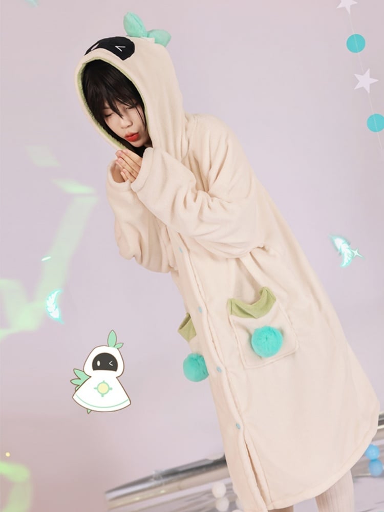 Venti Inspired Beige Plush Long Hooded Pajama