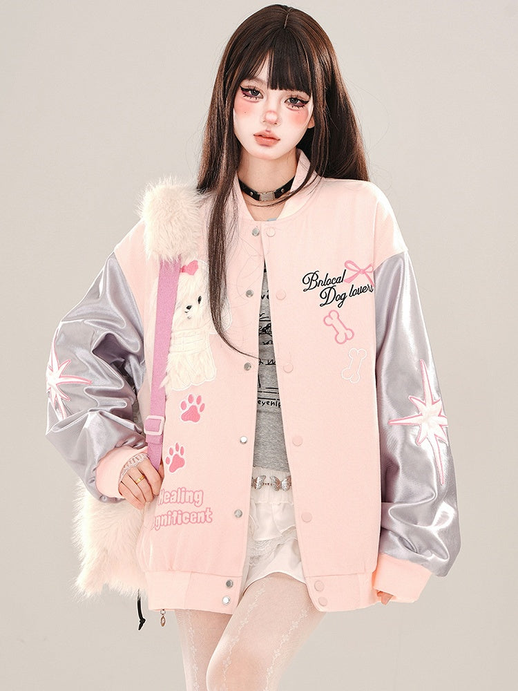 Blue/Pink Cute Puppy Baseball Jacket