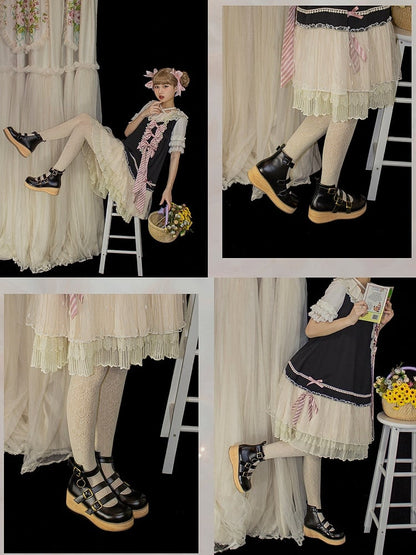 Platforms Toe with Wedge Buckle 3–5 cm Sole Round Black 3 Straps