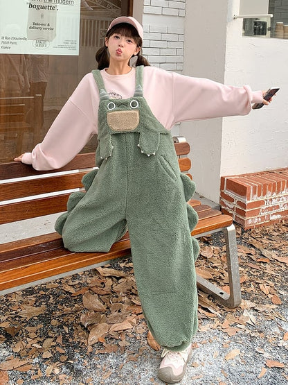Cute Dinosaur Green Plush Overalls