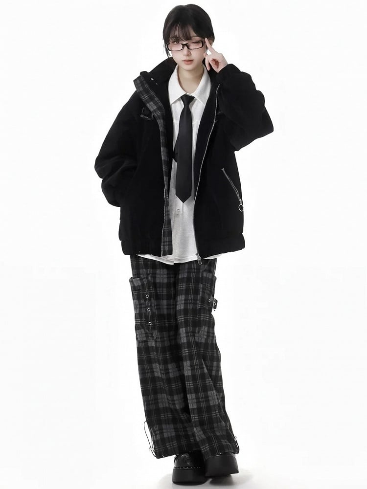 Black Snake Criss-cross Buckle Straps Hooded Jacket