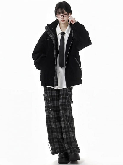 Black Snake Criss-cross Buckle Straps Hooded Jacket