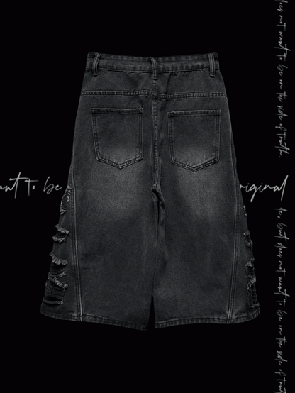 Löcher Roher Saum Punk Faded Wash Distressed Dark Wide-Leg Jeans Grau