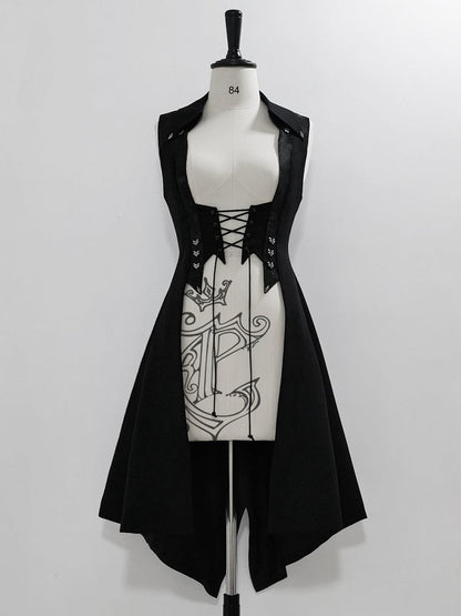 Black Lace-up Lolita Split-Tail Ouji Closure Waistcoat