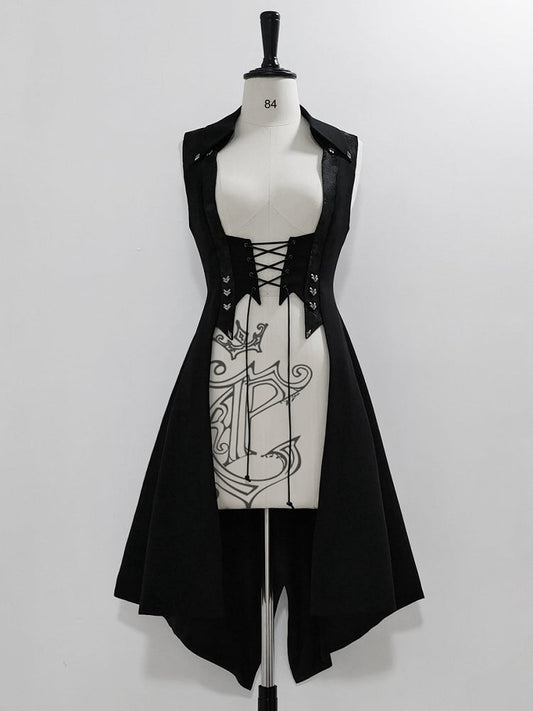 Black Lace-up Lolita Split-Tail Ouji Closure Waistcoat
