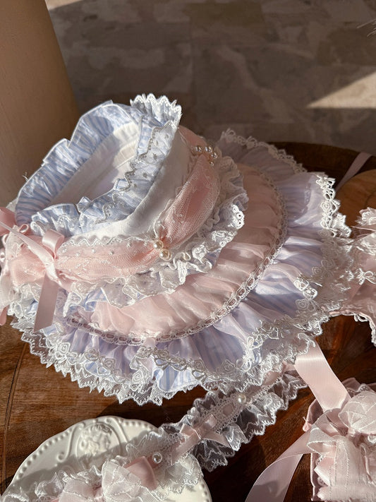 Bonnet Pattern and Blue Lolita Striped Pink
