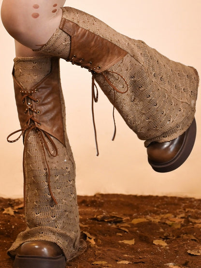 Punk Leg Warmers Lace-Up Wasteland Brown Detail