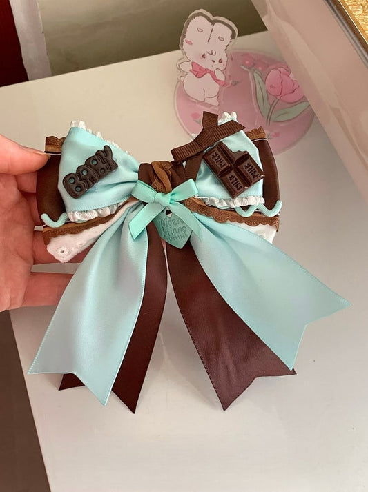 or Colored Hairclip - Ribbon Bowknot 2pcs Mint Dreamy 1pc Chocolate Available