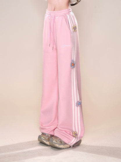 Design Straight-leg Floral Gray/Pink Cut Pants