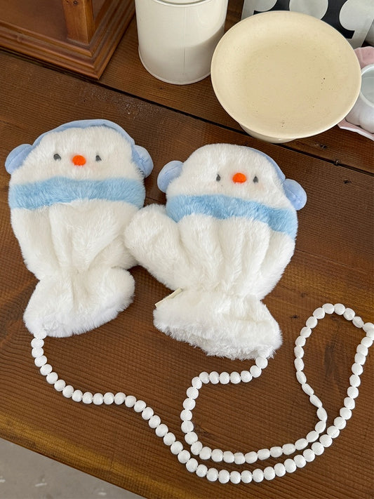 白いかわいい雪だるまのぬいぐるみ手袋