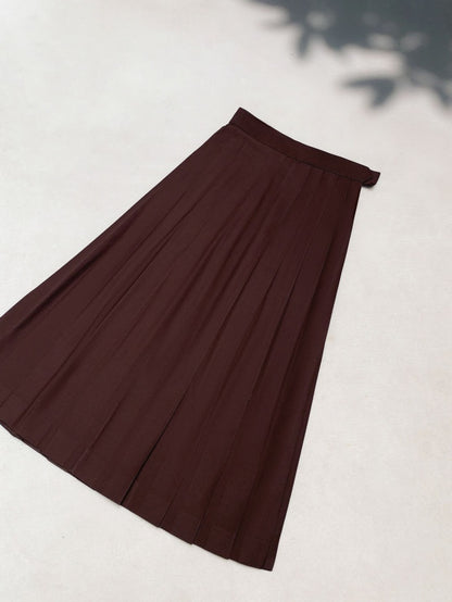 Brown High Waist Pleated Skirt