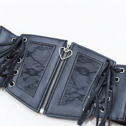 Gothic Black Lace-Up Zipper PU Corset Belt