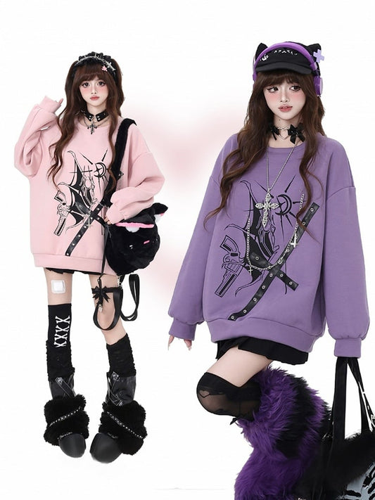 Crisscross Fleece Lined Y2K Sweatshirt