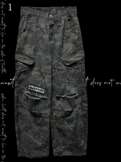 Weites Bein Cargo Army Grün Muster Hose Camo
