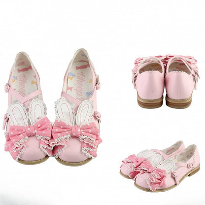 Muster Bunny Polka-dot Lolita an Ohr Schuhe Crisscross Bow Pink Top Design