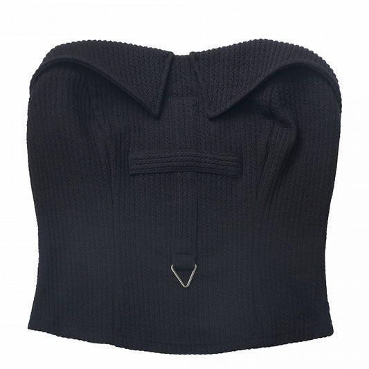Black Pointed Flat Collar Knitted Strapless Top