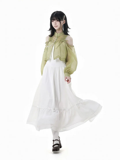 White Bowknot Details Slip Dress Short/Long Version