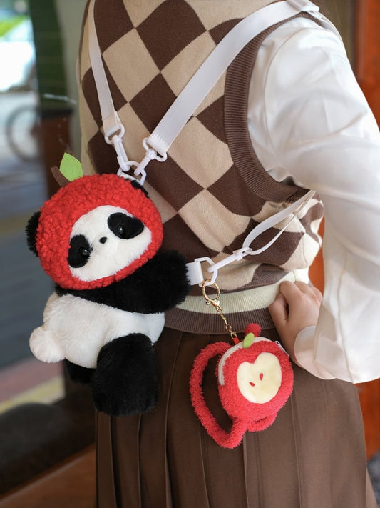 Cute Backpack Bag Keychain Backpack/Crossbody Apple Plush + Hat Panda
