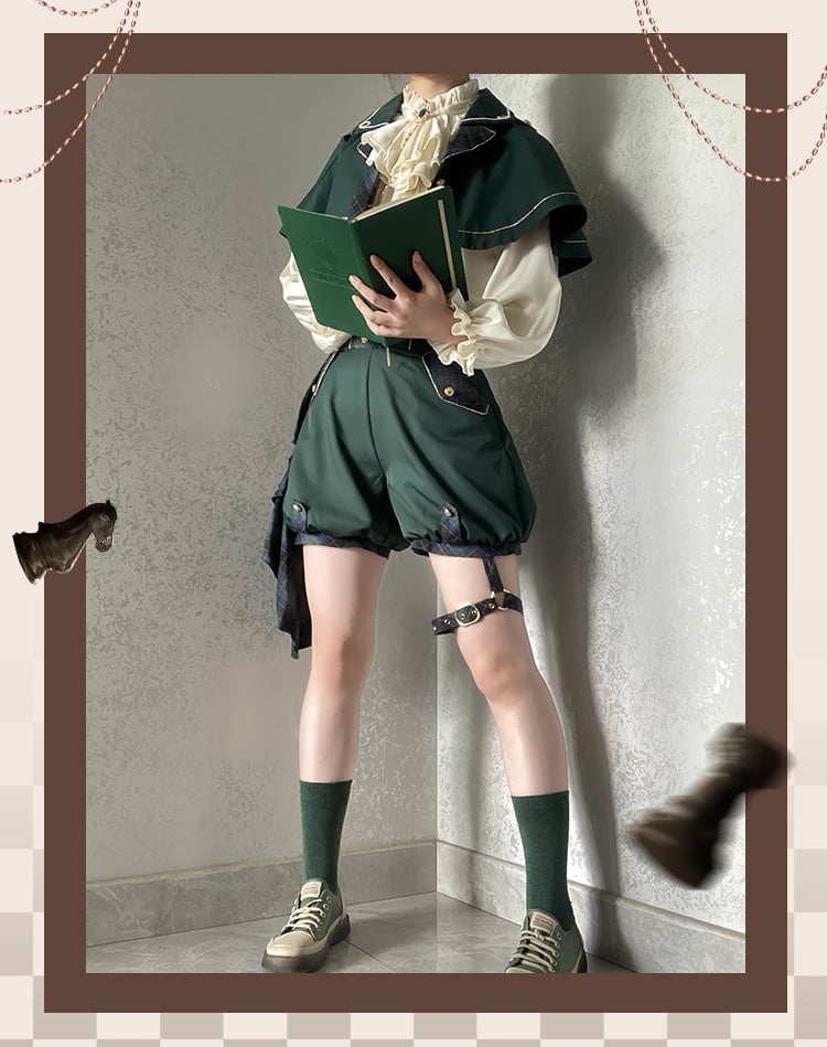 Slytherin Green Ouji Lolita Set Cape + High Waist Shorts