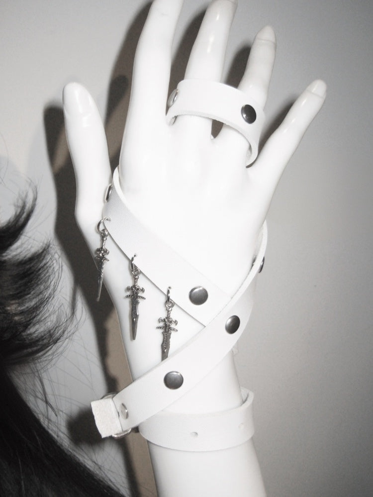 White Stud Sword Charm Punk Bracelet