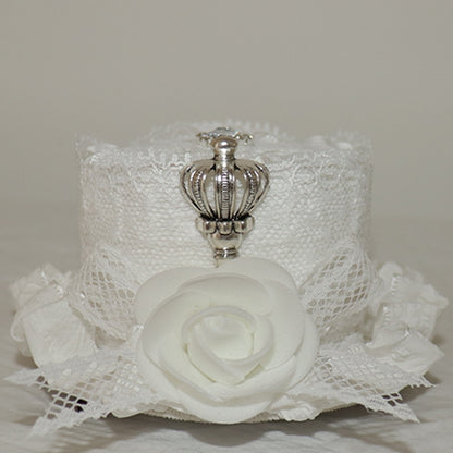 Trim Crown Hat White Decorated Design Lace Bowknot Floral Mini Detail