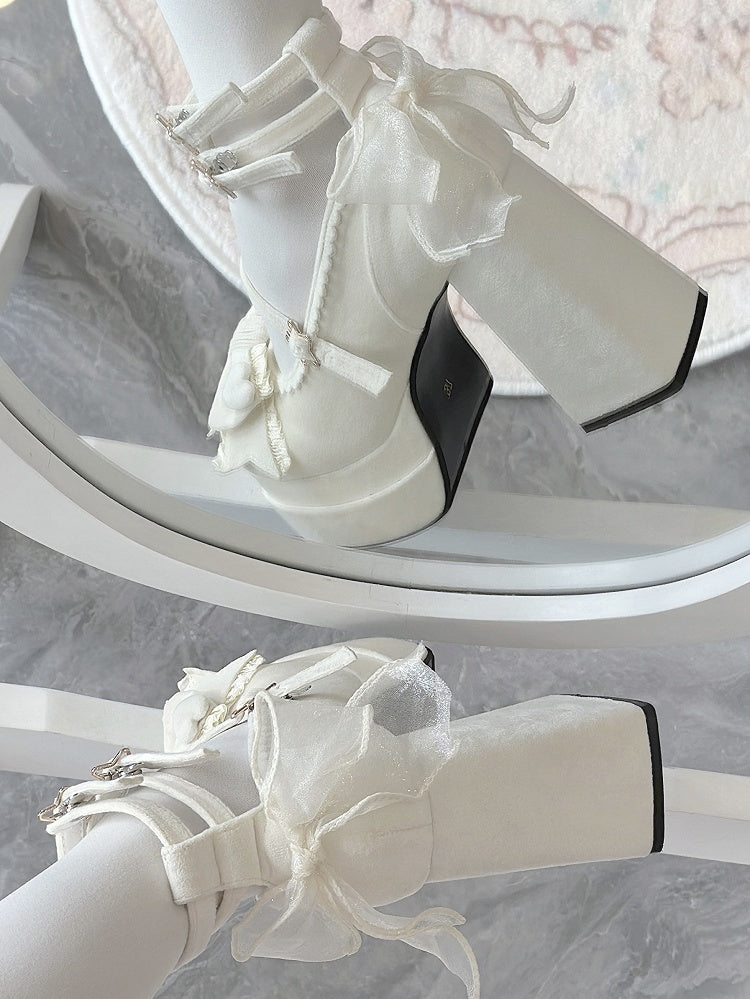 Top 11CM Bow Heels Platform Lolita Sweet White at High