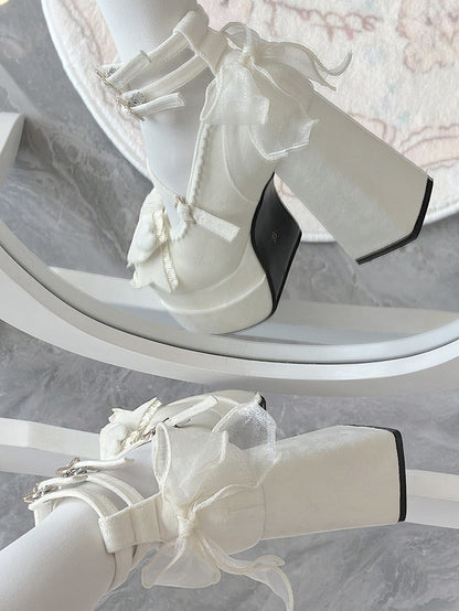Top 11CM Bow Heels Platform Lolita Sweet White at High