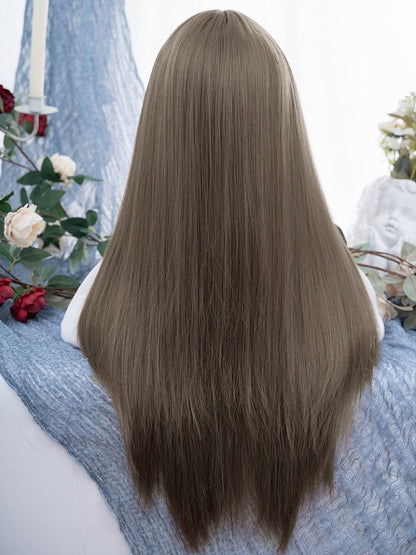 Wig With 70CM Air Bangs Brown Straight Length