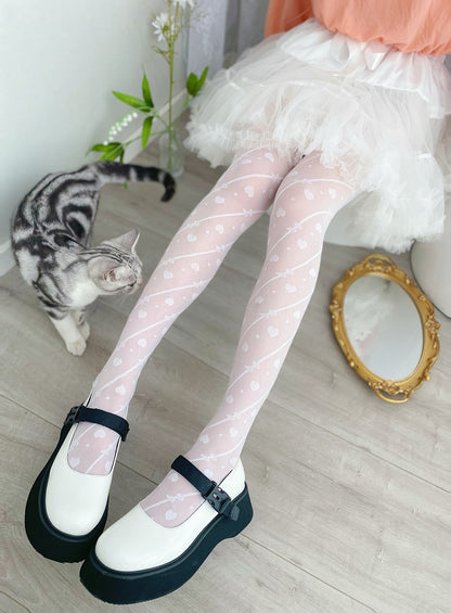 White/Black Semi-sheer Heart Lolita Tights