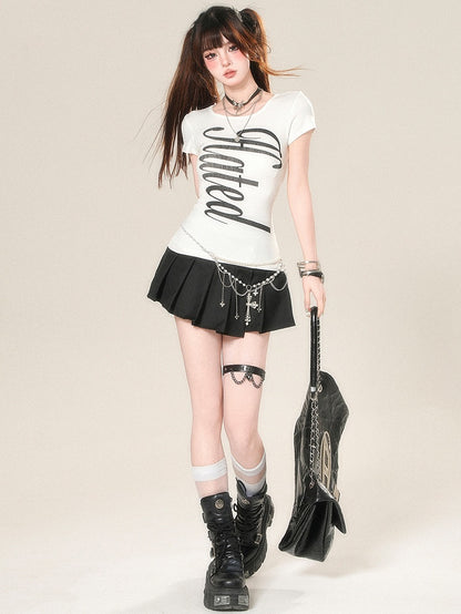Glamorous Back Design White/Yellow/Black T-shirt Letter Print Criss-cross
