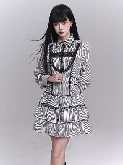 Skirt Black Gothic and White Tiered Lace Cross